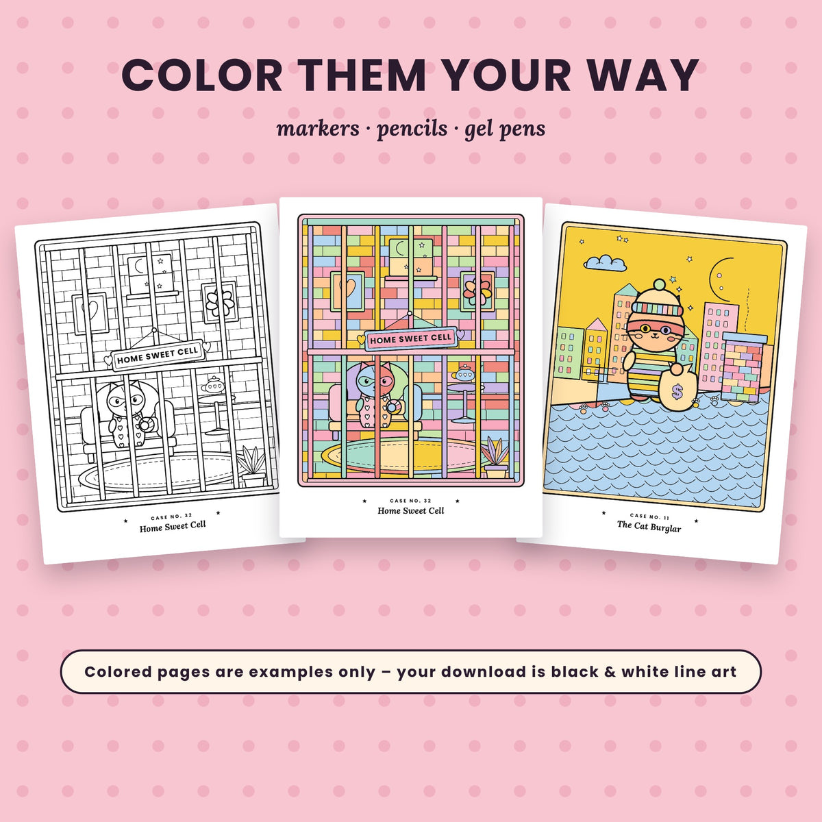 Dead Cute: A Cozy Crime Coloring Book (Printable PDF)