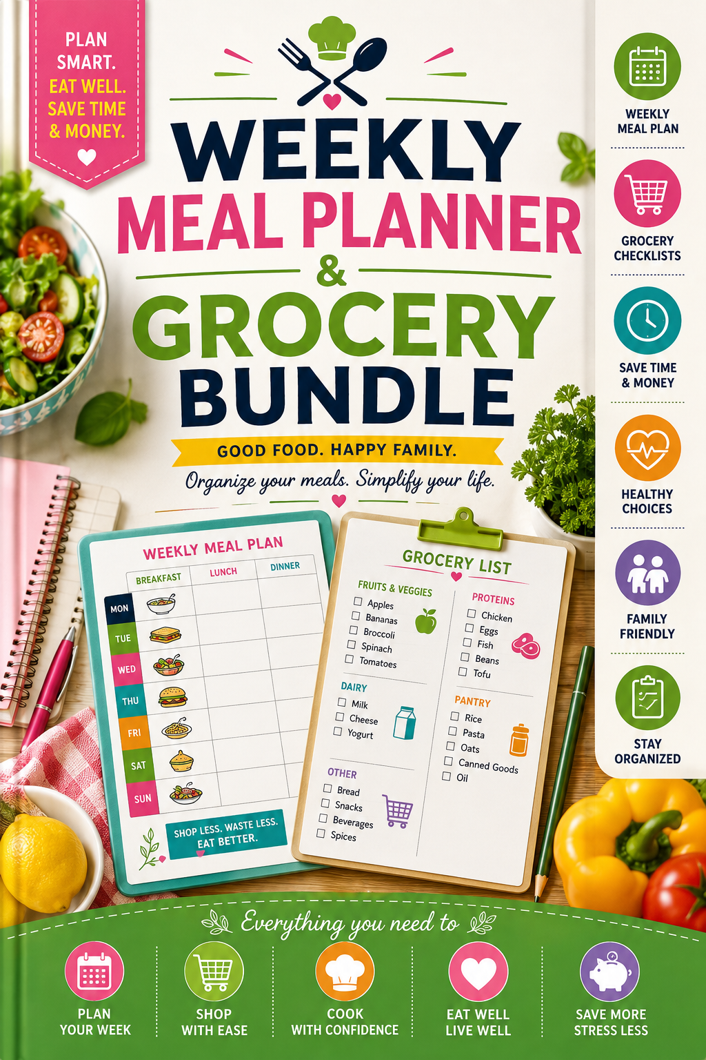 Weekly Meal Planner & Grocery Bundle