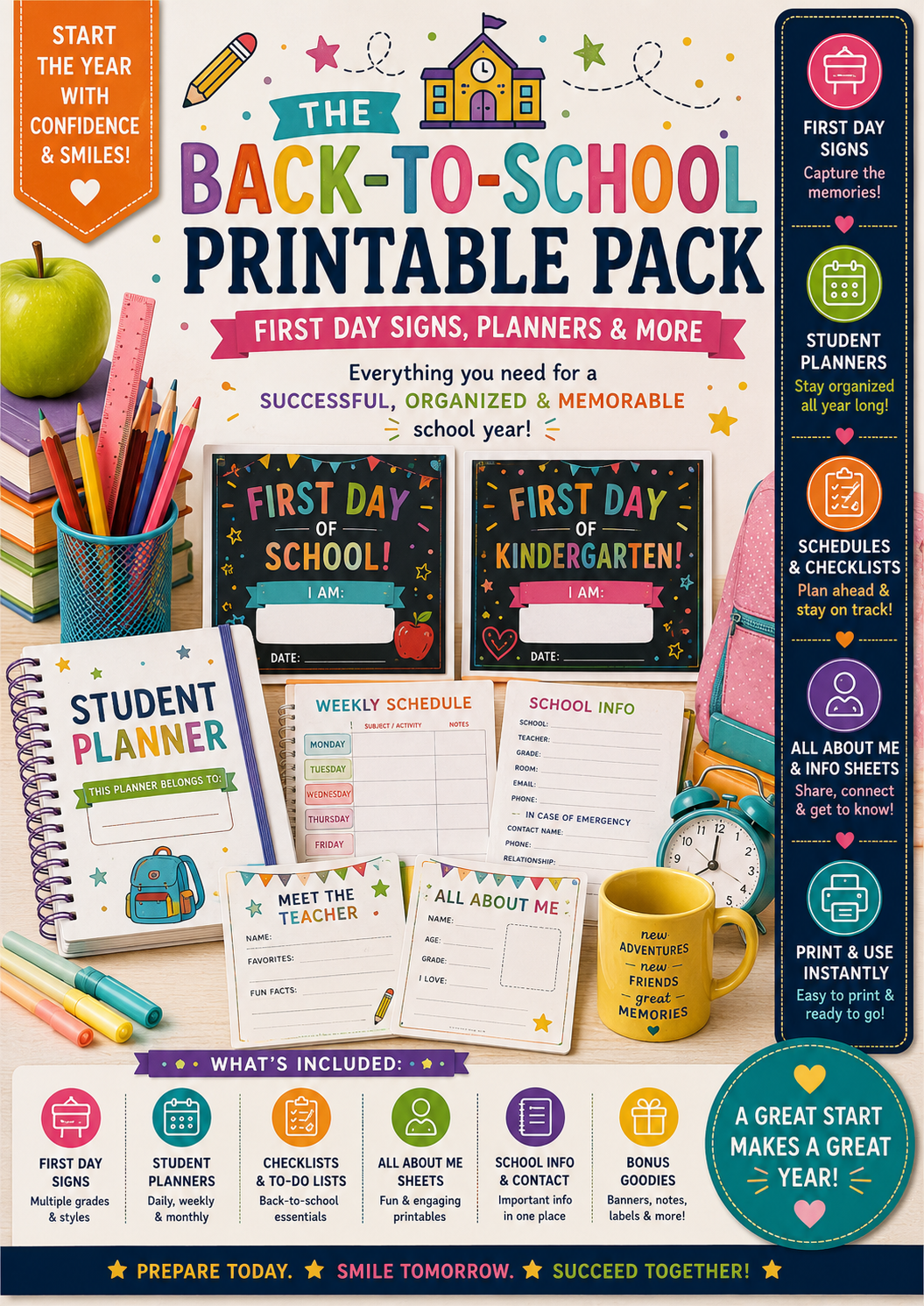 Back-to-School Printable Pack — First Day Signs, Planners & More