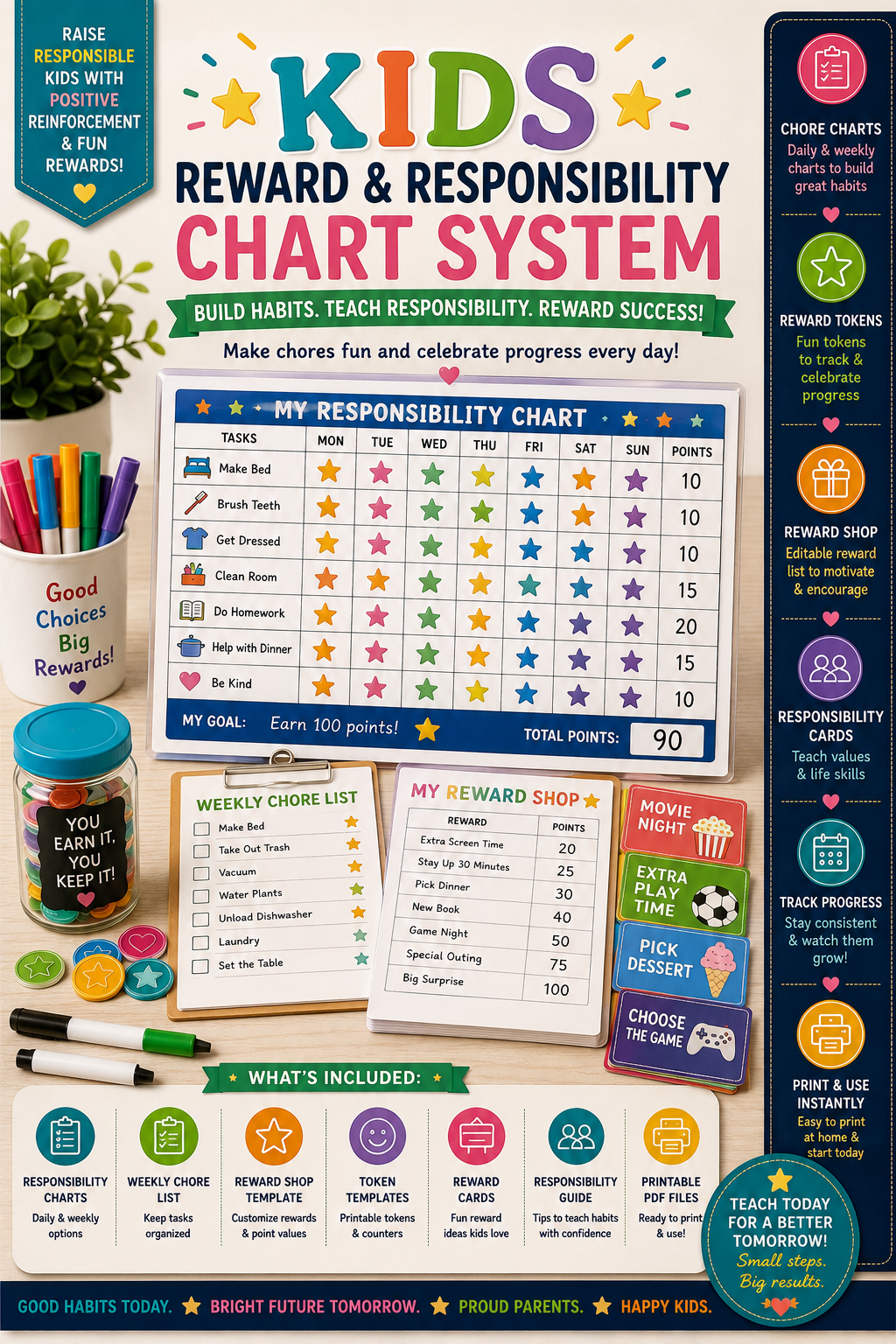 Kids Reward & Responsibility Chart System
